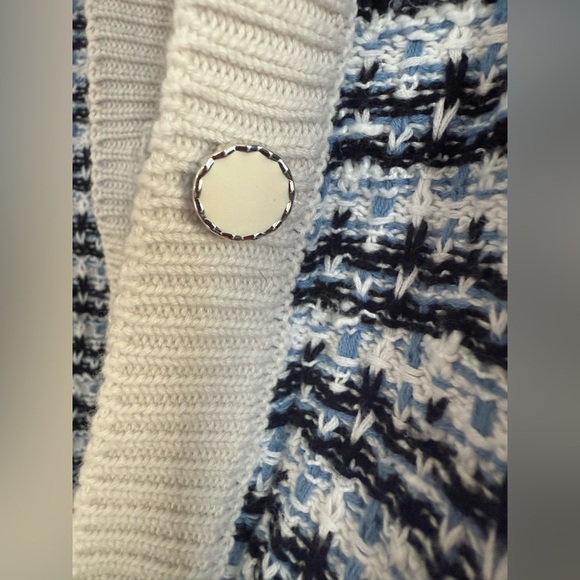 Truth By Republic Quiet Luxury Knit Cardigan XS Blue with Cream Trim - Picture 5 of 6